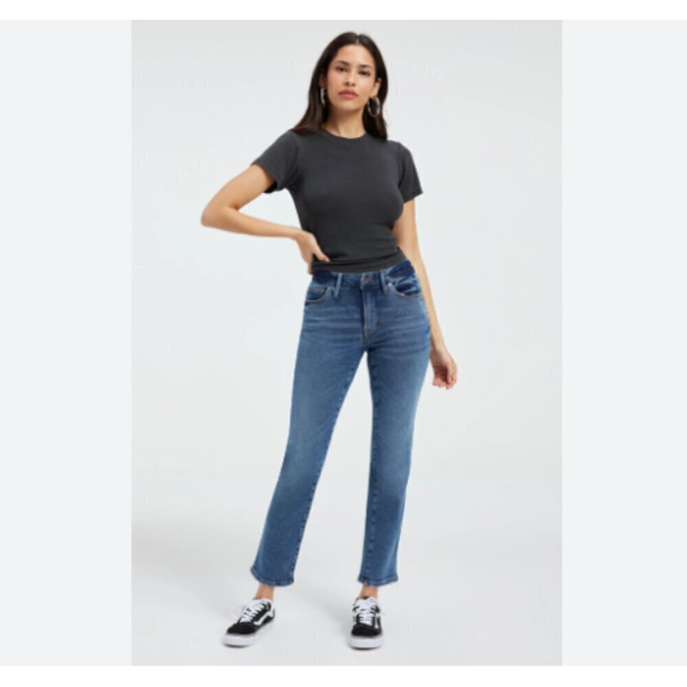Good American Womens Good Legs Straight Mid Rise Denim Stretch Blue Size 00/24